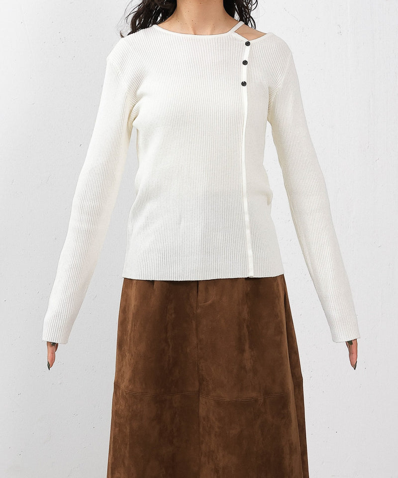 【上品に肌がのぞいて女っぽさが香る】ショルダースリットニットトップス