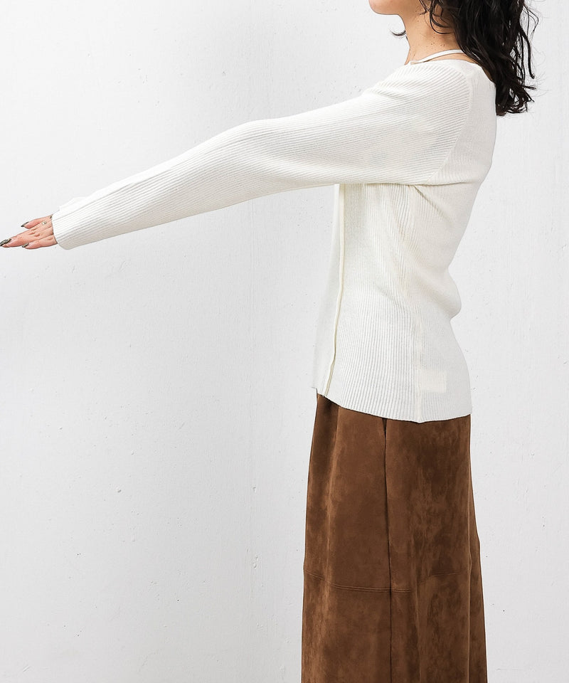 【上品に肌がのぞいて女っぽさが香る】ショルダースリットニットトップス