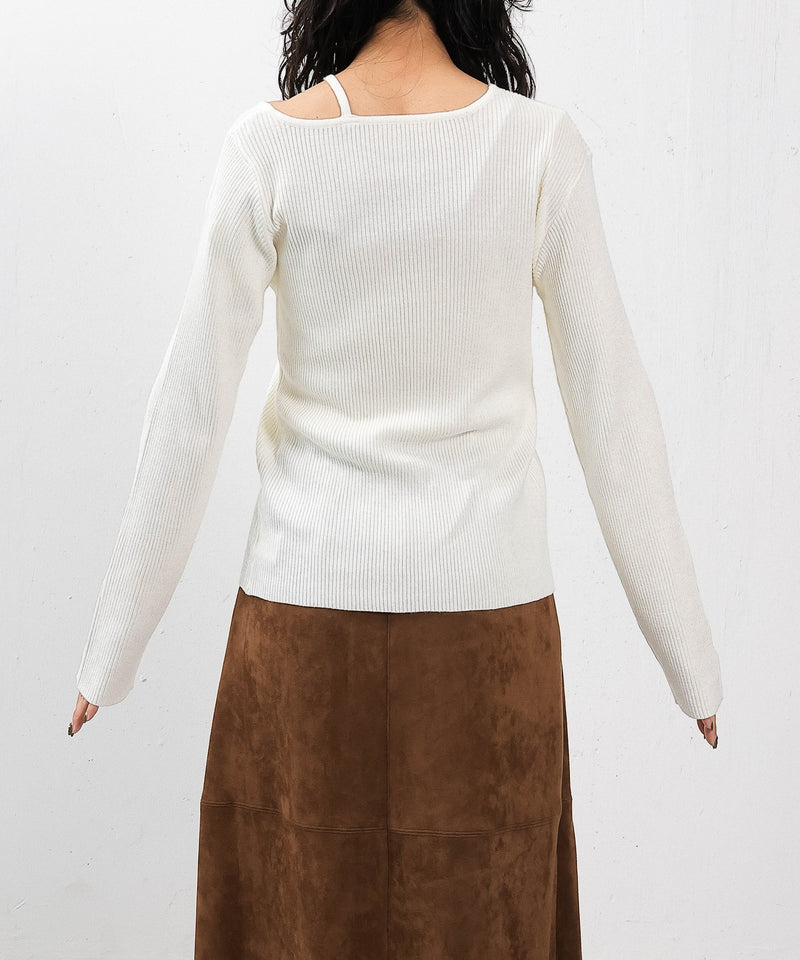 【上品に肌がのぞいて女っぽさが香る】ショルダースリットニットトップス