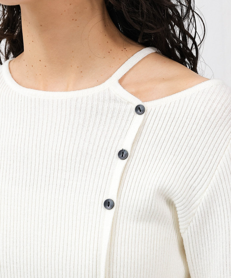 【上品に肌がのぞいて女っぽさが香る】ショルダースリットニットトップス