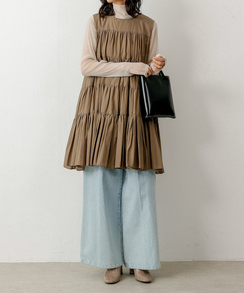 【新色追加】ハイネック シャイニー ラメ シアー トップス