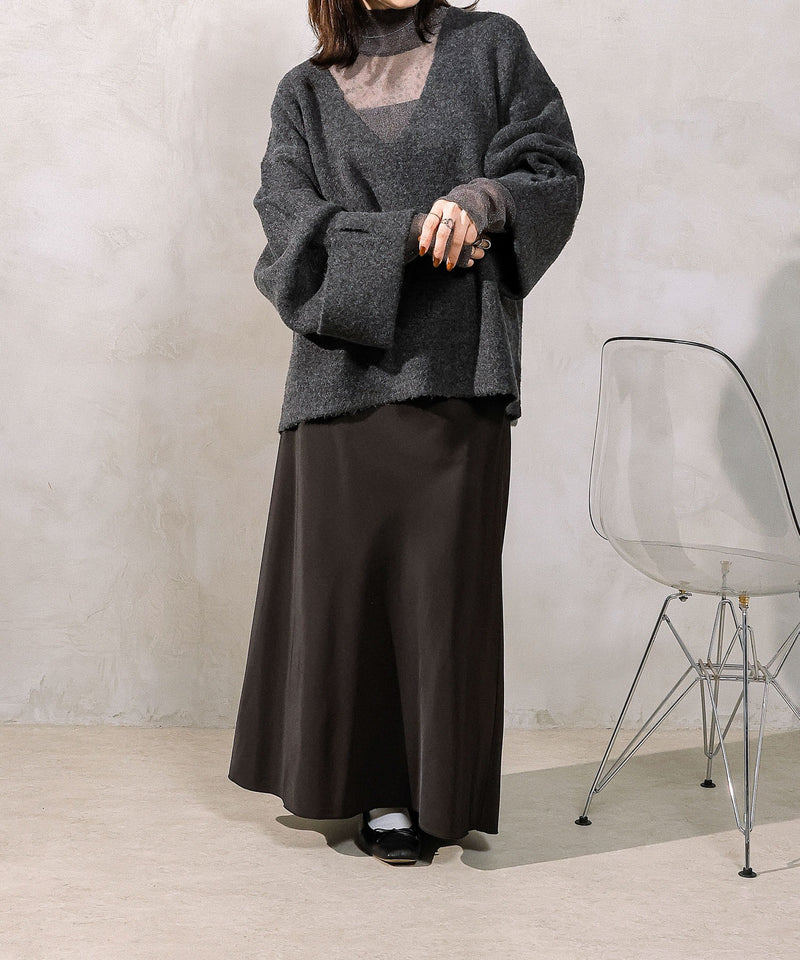 【新色追加】ハイネック シャイニー ラメ シアー トップス