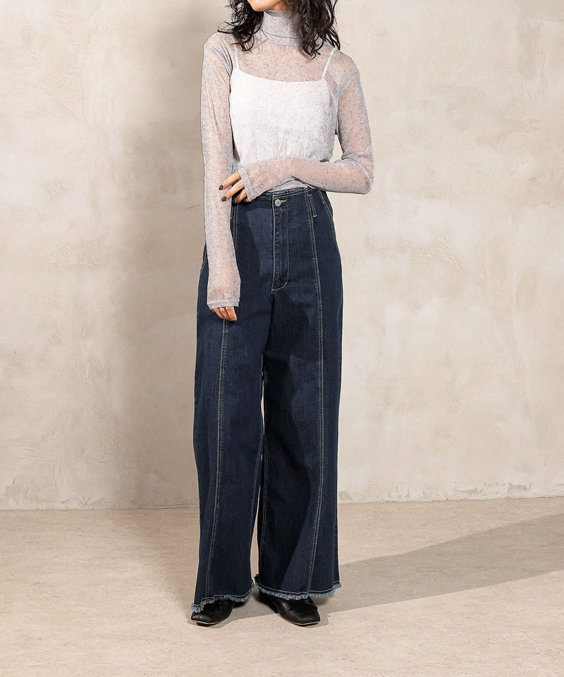 【新色追加】ハイネック シャイニー ラメ シアー トップス