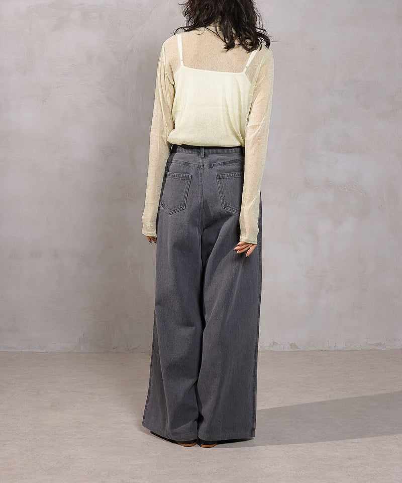 【新色追加】ハイネック シャイニー ラメ シアー トップス