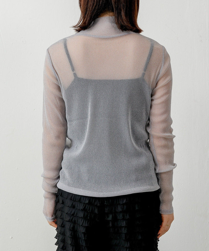 【新色追加】ハイネック シャイニー ラメ シアー トップス