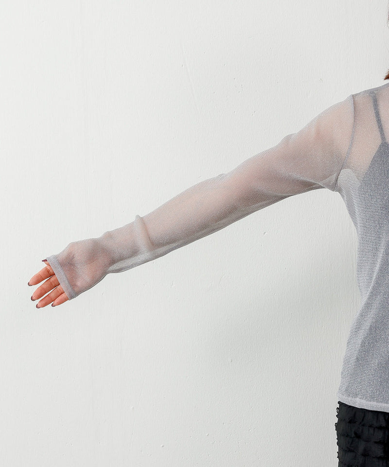 【新色追加】ハイネック シャイニー ラメ シアー トップス