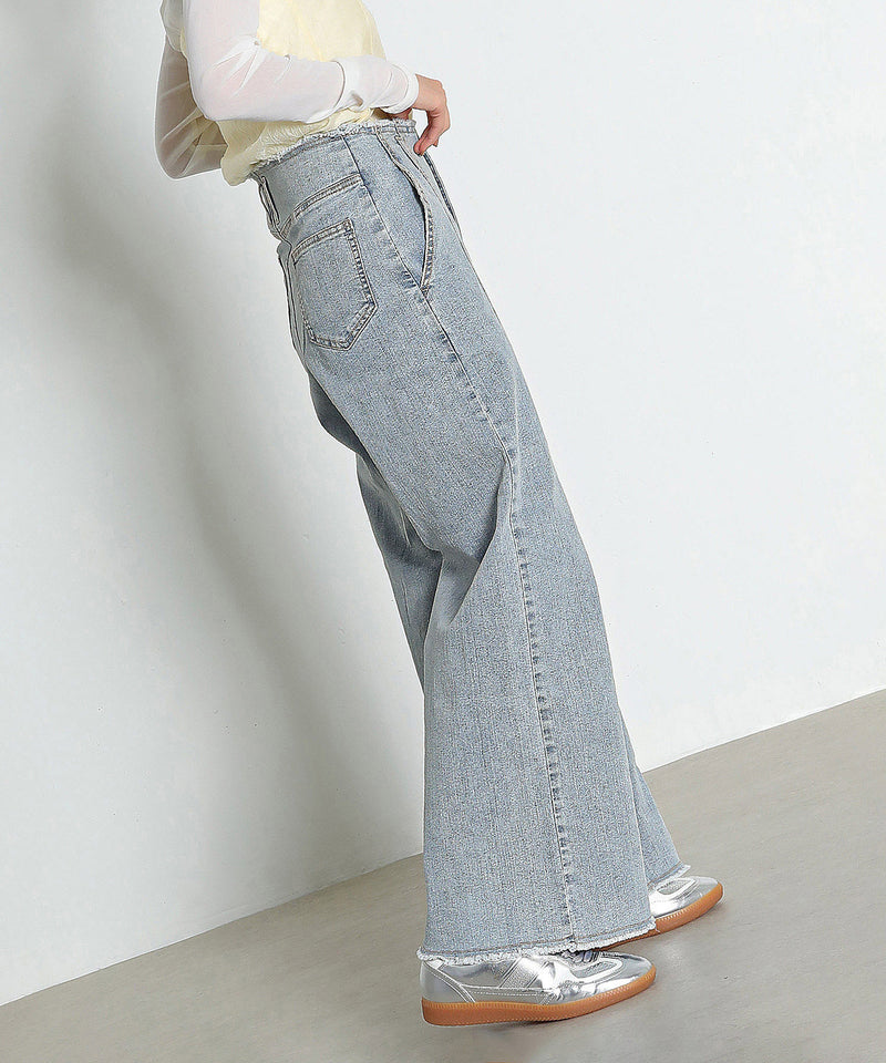 【Iラインで美シルエット】ハイウエスト デニム ワイド パンツ