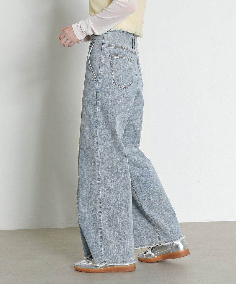 【Iラインで美シルエット】ハイウエスト デニム ワイド パンツ