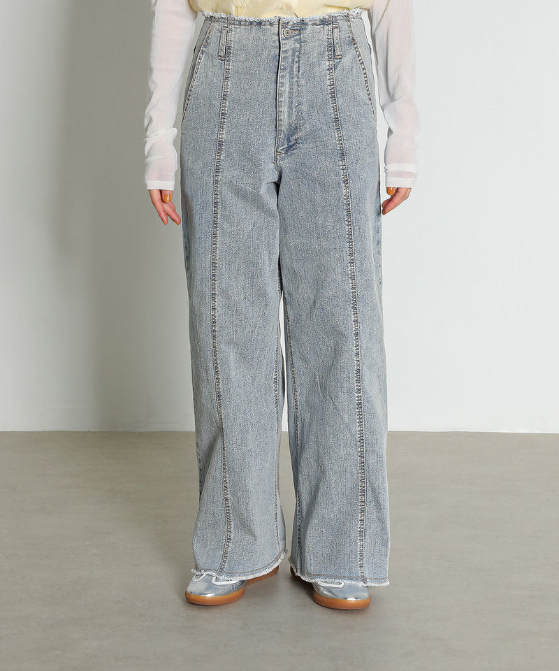 【Iラインで美シルエット】ハイウエスト デニム ワイド パンツ