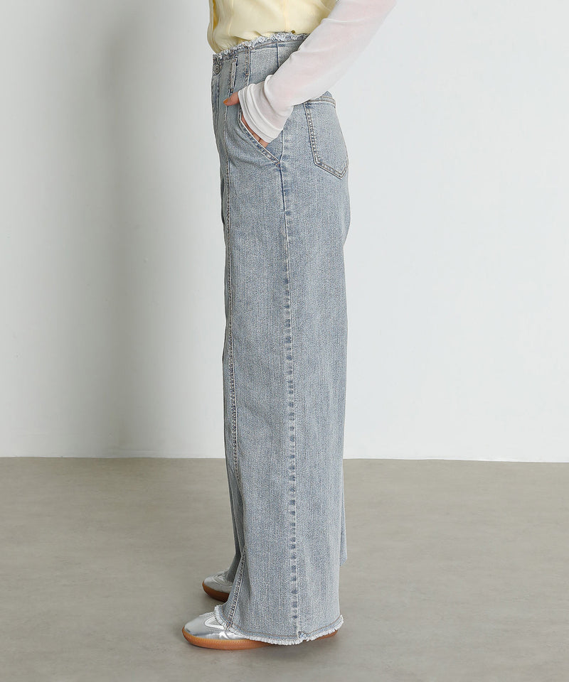 【Iラインで美シルエット】ハイウエスト デニム ワイド パンツ