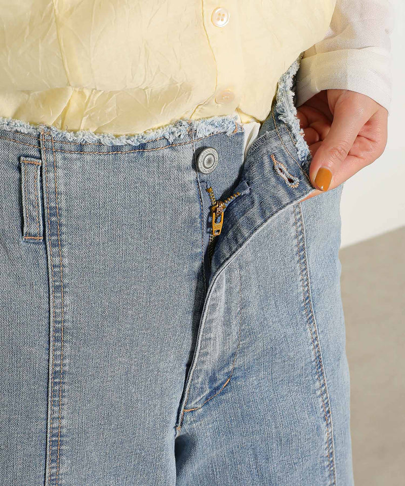 【Iラインで美シルエット】ハイウエスト デニム ワイド パンツ