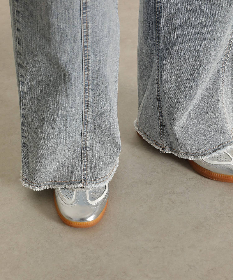 【Iラインで美シルエット】ハイウエスト デニム ワイド パンツ