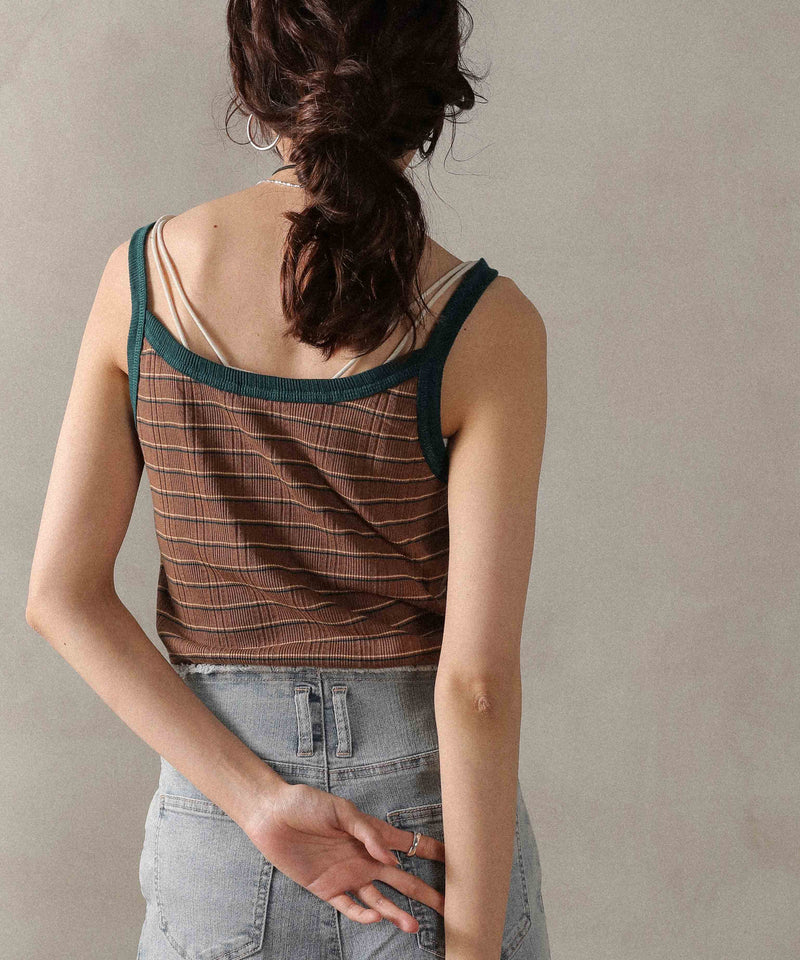 2way ランダムリブマルチボーダースクエアキャミソール