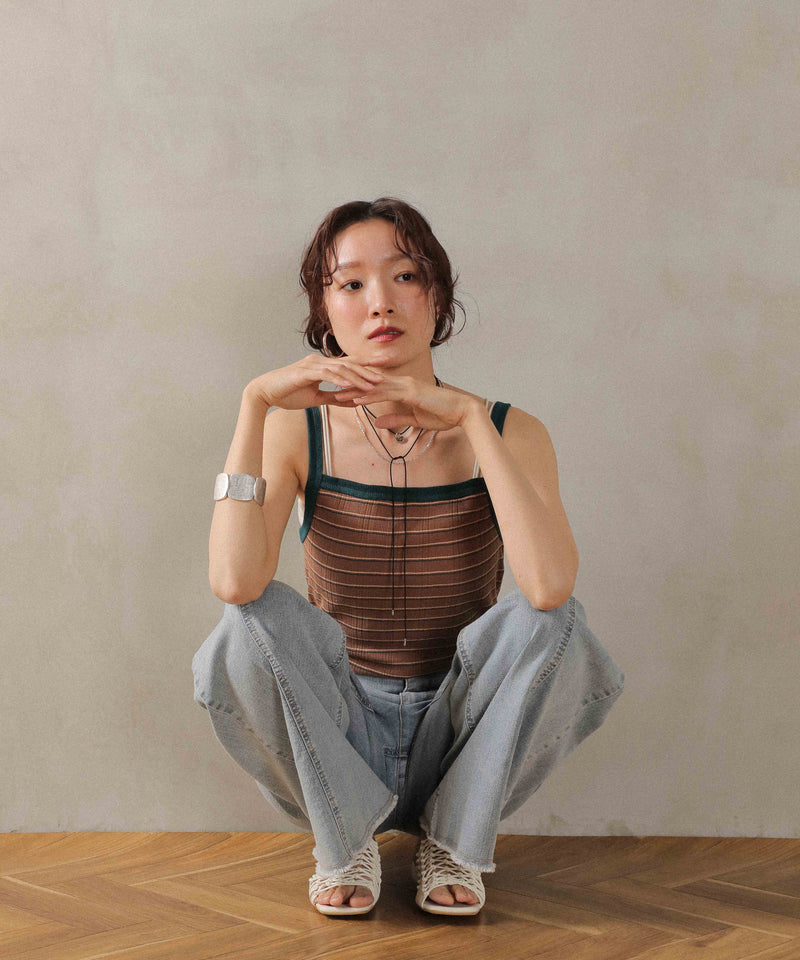 2way ランダムリブマルチボーダースクエアキャミソール