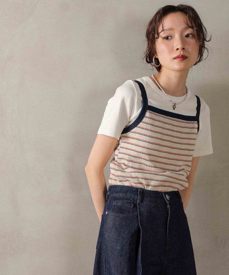2way ランダムリブマルチボーダースクエアキャミソール
