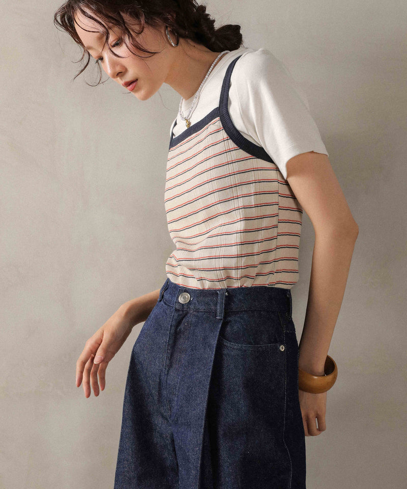2way ランダムリブマルチボーダースクエアキャミソール