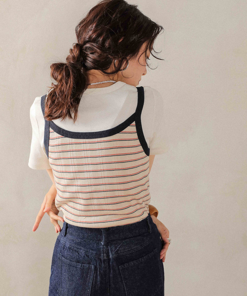 2way ランダムリブマルチボーダースクエアキャミソール