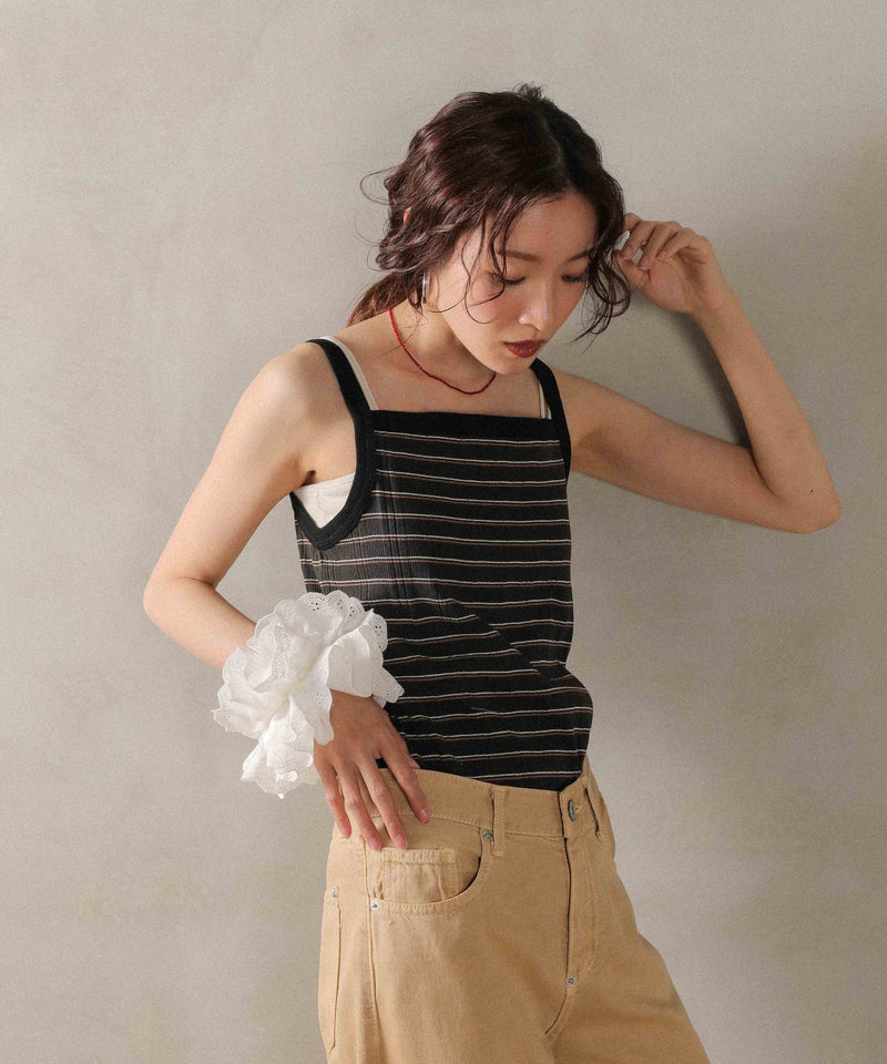 2way ランダムリブマルチボーダースクエアキャミソール