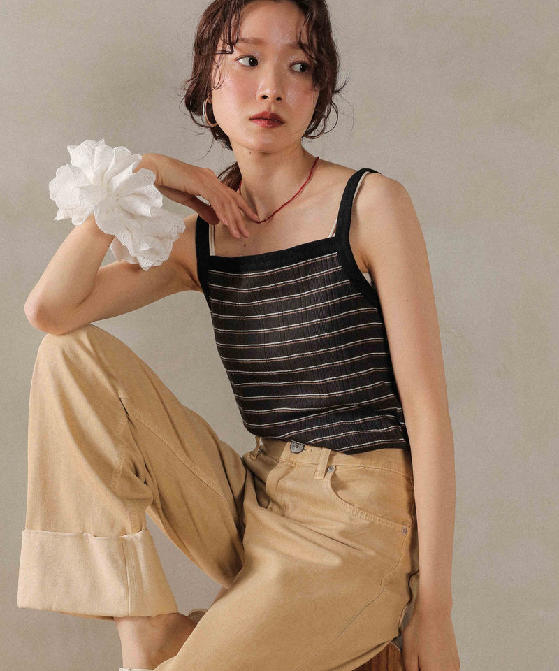2way ランダムリブマルチボーダースクエアキャミソール