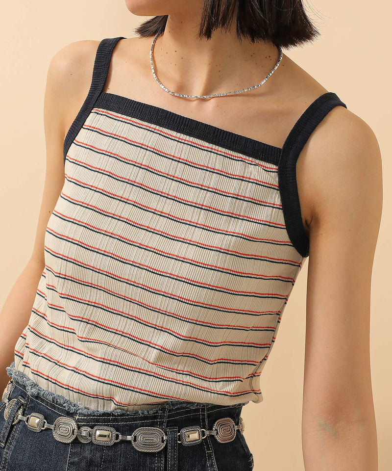 2way ランダムリブマルチボーダースクエアキャミソール