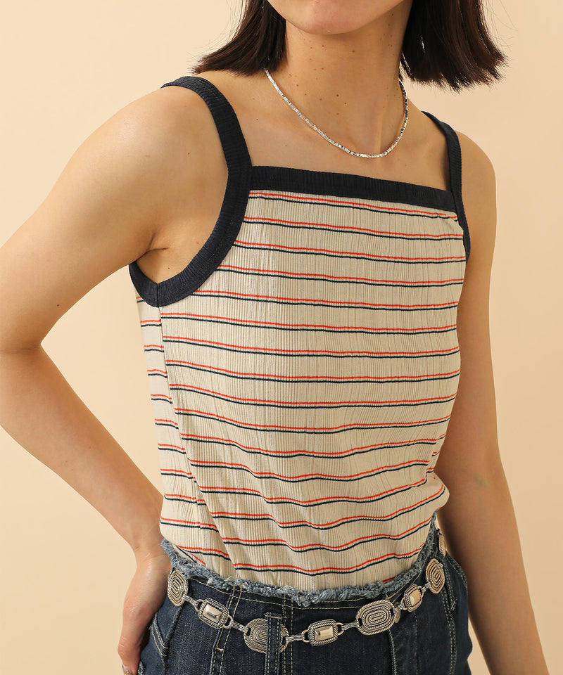 2way ランダムリブマルチボーダースクエアキャミソール