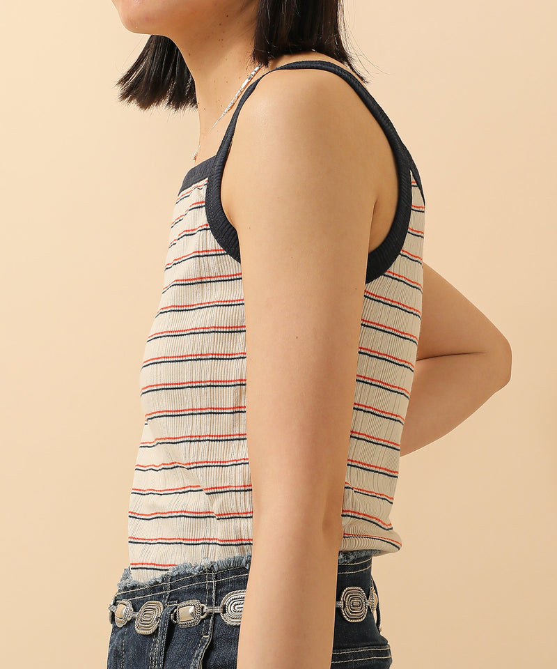 2way ランダムリブマルチボーダースクエアキャミソール