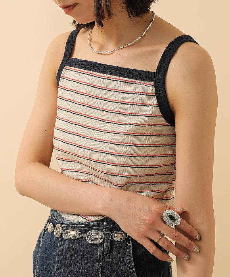2way ランダムリブマルチボーダースクエアキャミソール