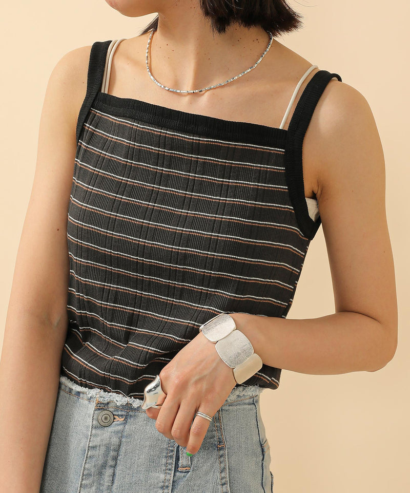 2way ランダムリブマルチボーダースクエアキャミソール