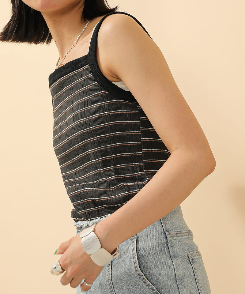 2way ランダムリブマルチボーダースクエアキャミソール