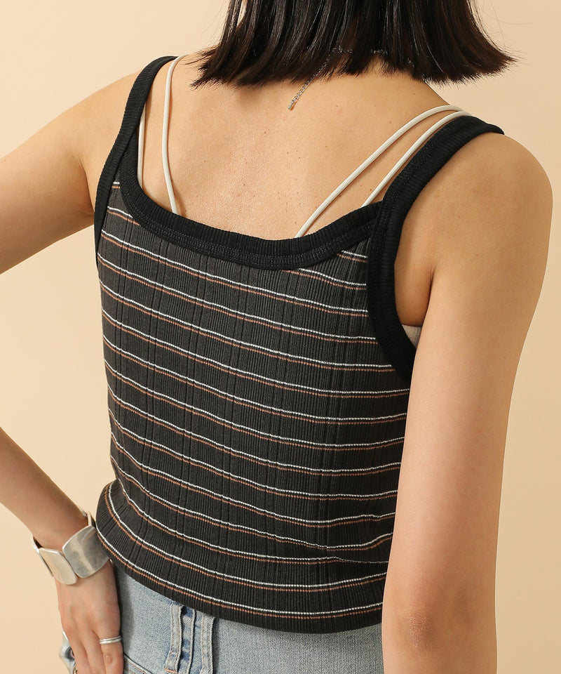 2way ランダムリブマルチボーダースクエアキャミソール