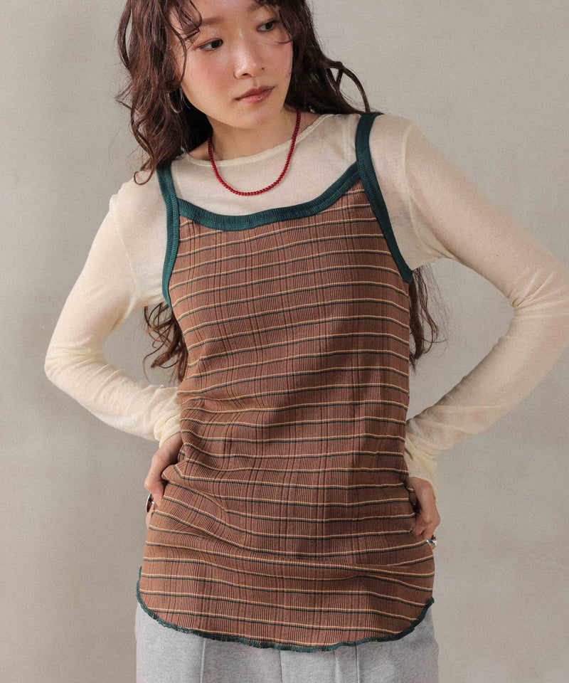 2way ランダムリブマルチボーダースクエアキャミソール