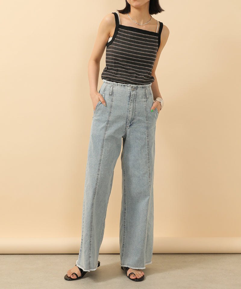 2way ランダムリブマルチボーダースクエアキャミソール