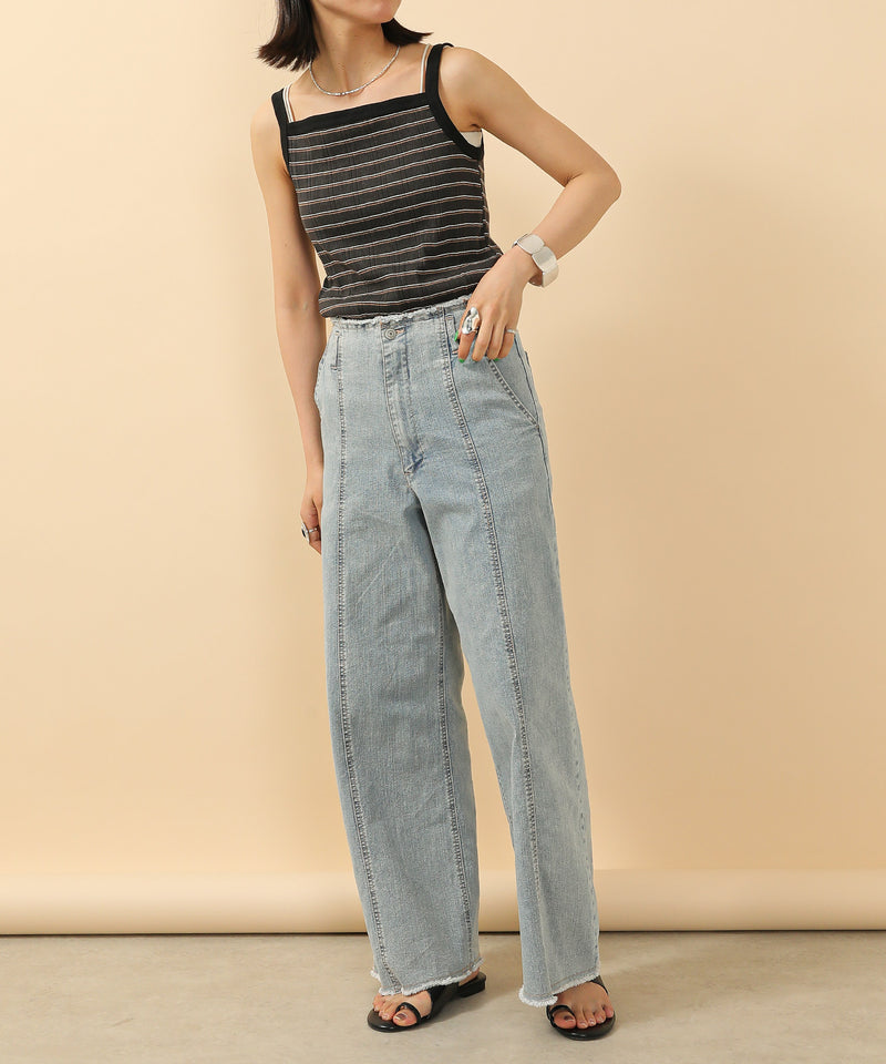 2way ランダムリブマルチボーダースクエアキャミソール