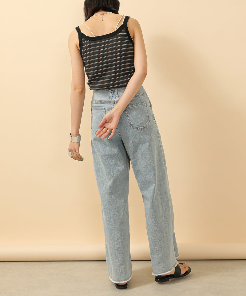 2way ランダムリブマルチボーダースクエアキャミソール