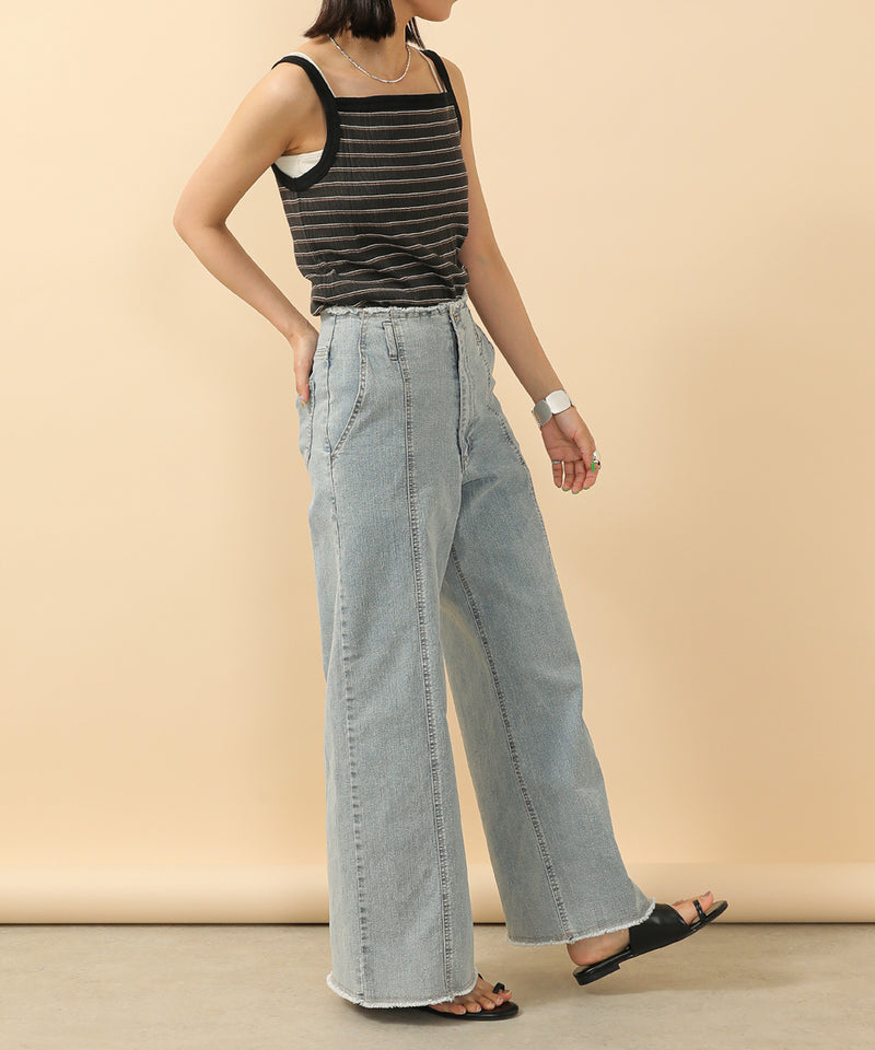 2way ランダムリブマルチボーダースクエアキャミソール