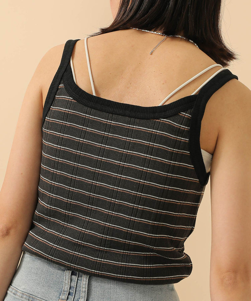 2way ランダムリブマルチボーダースクエアキャミソール