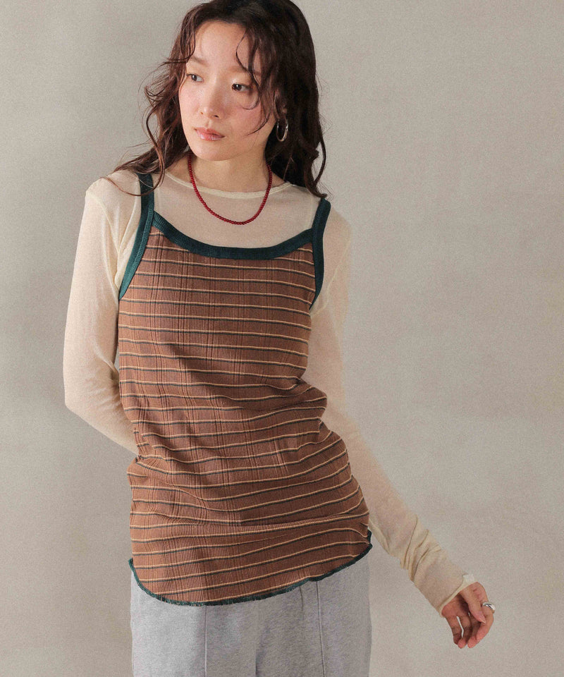 2way ランダムリブマルチボーダースクエアキャミソール