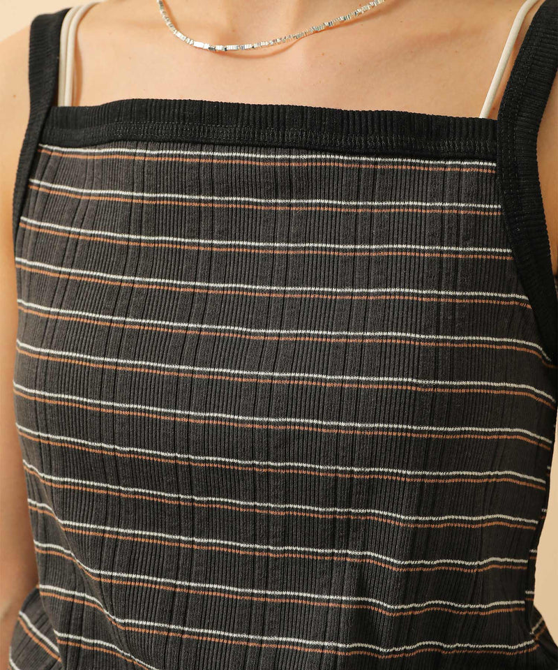 2way ランダムリブマルチボーダースクエアキャミソール