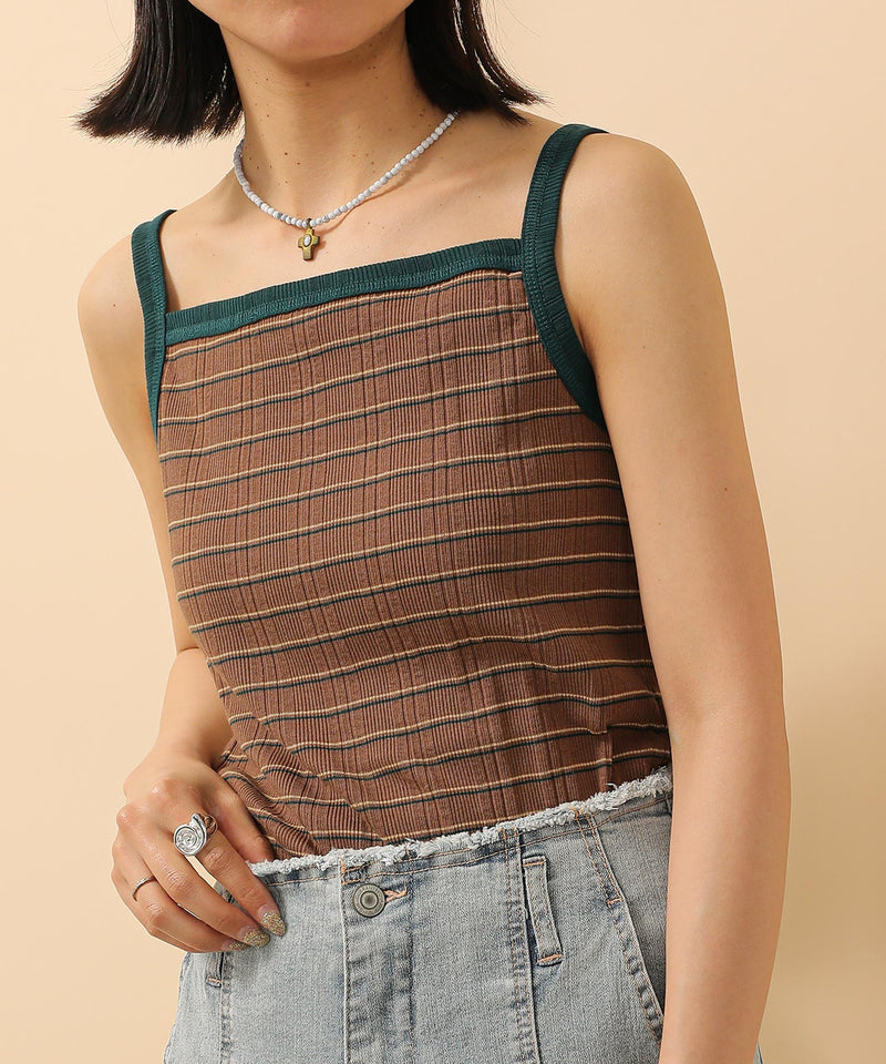 2way ランダムリブマルチボーダースクエアキャミソール