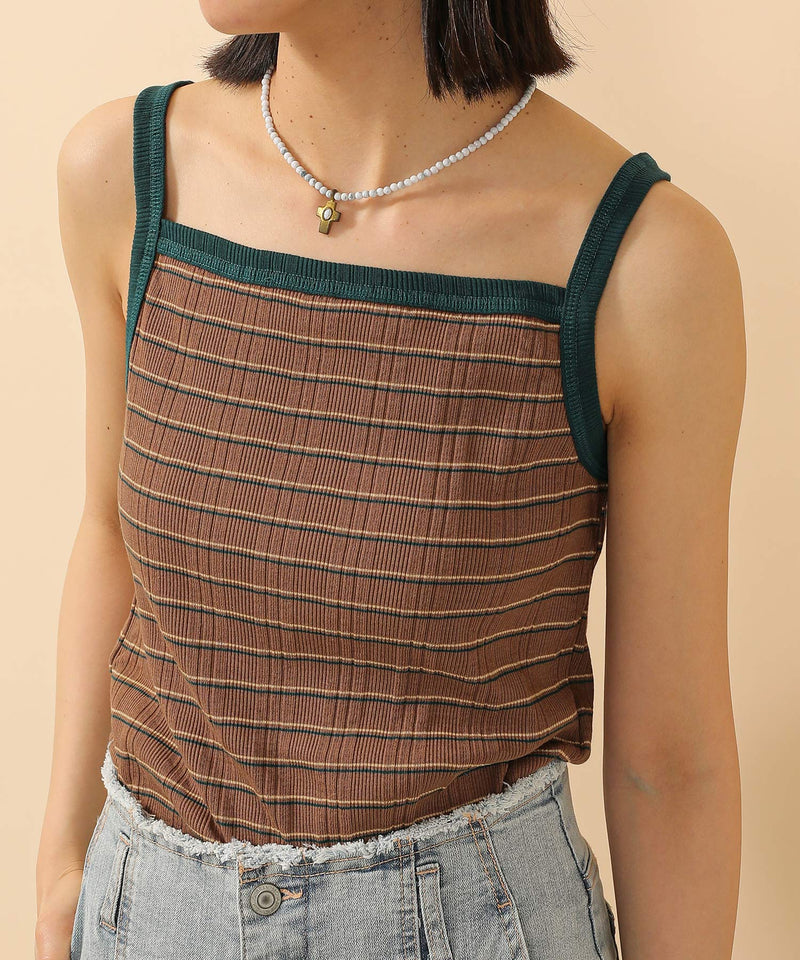 2way ランダムリブマルチボーダースクエアキャミソール