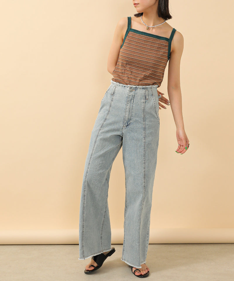 2way ランダムリブマルチボーダースクエアキャミソール