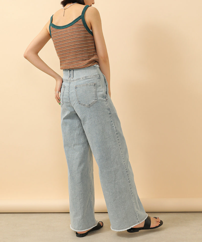 2way ランダムリブマルチボーダースクエアキャミソール