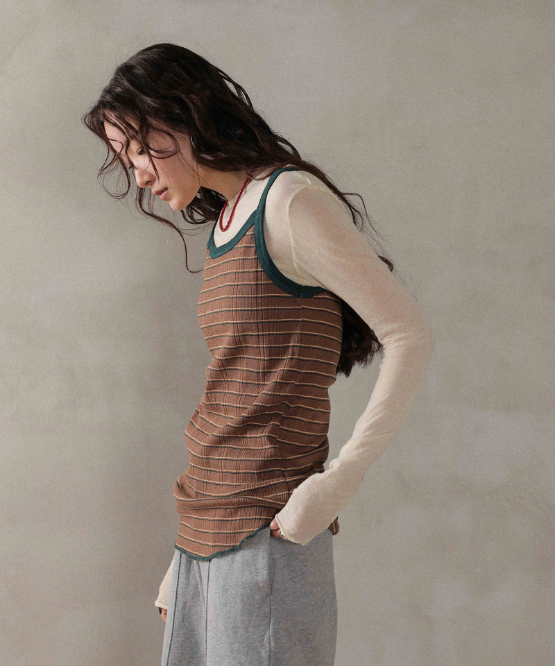 2way ランダムリブマルチボーダースクエアキャミソール