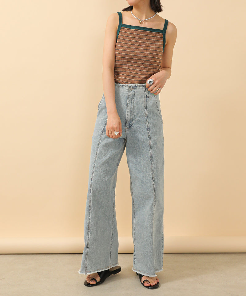 2way ランダムリブマルチボーダースクエアキャミソール