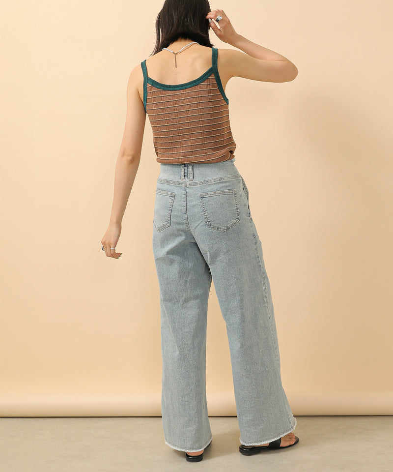 2way ランダムリブマルチボーダースクエアキャミソール