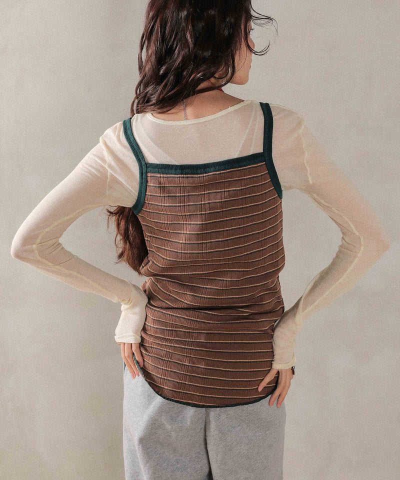 2way ランダムリブマルチボーダースクエアキャミソール