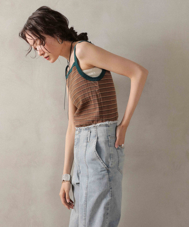 2way ランダムリブマルチボーダースクエアキャミソール