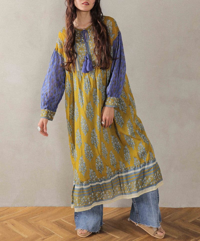 プリント切替 コットンフレアワンピース