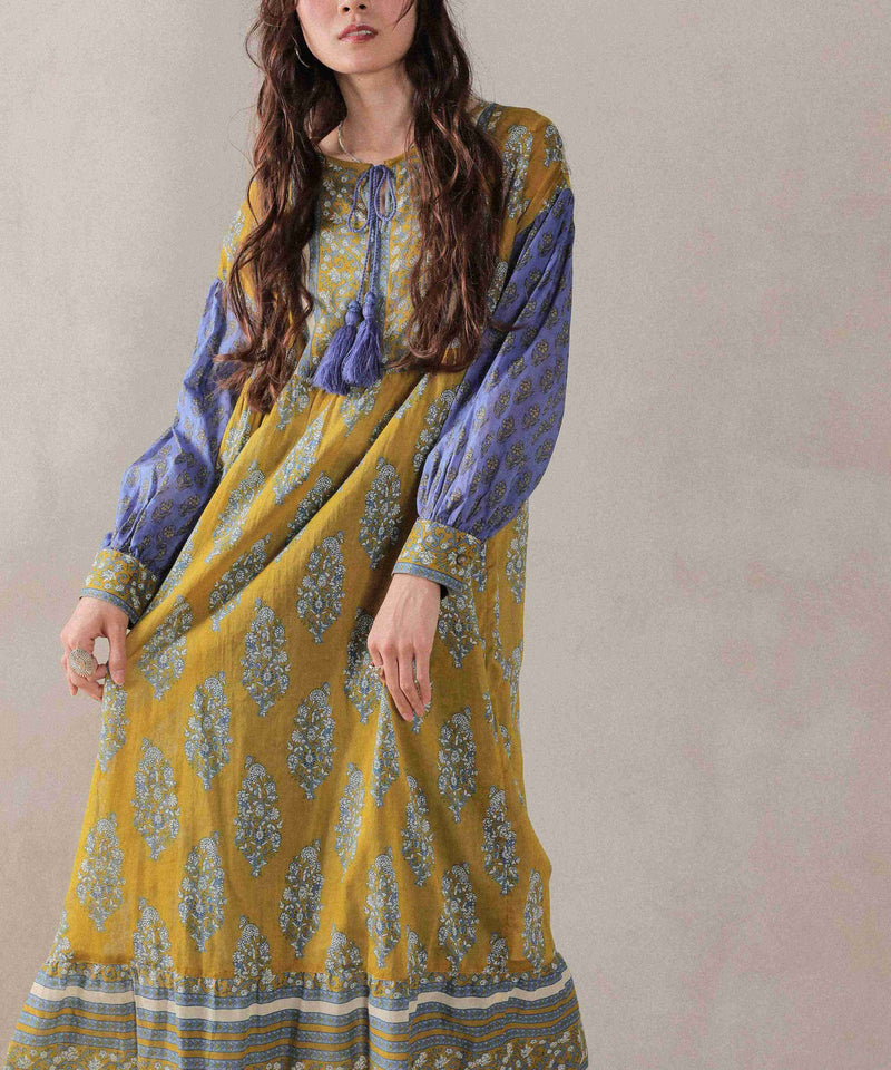 プリント切替 コットンフレアワンピース