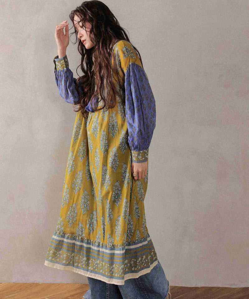 プリント切替 コットンフレアワンピース